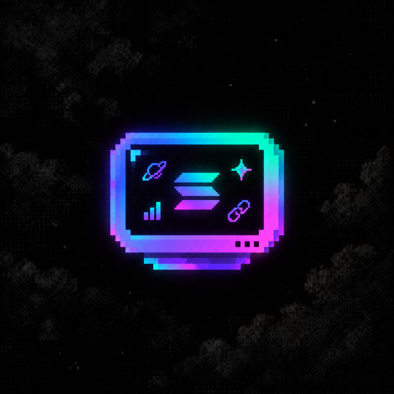 Solana Agency, a neon pixel terminal floating in darkness